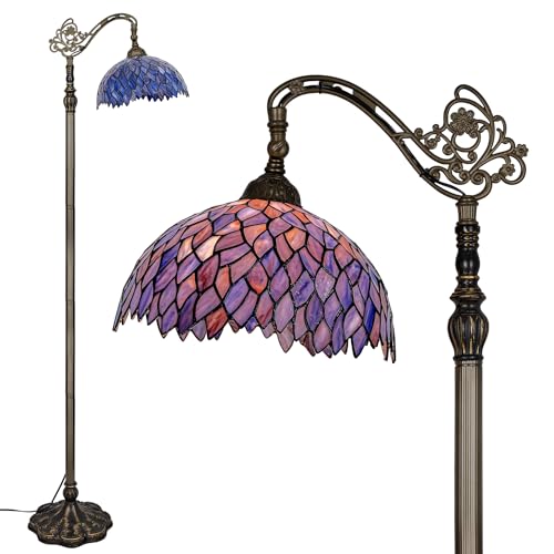 GILGGAK Tiffany Floor Lamp Blue Purple Wisteria Stained Glass Arched Lamp 12X18X64 Inches Gooseneck Adjustable Corner Standing Reading Light Decor Bedroom Living Room (Blue)