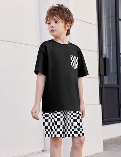Image of Arshiner Boys' 2-Piece Cotton Outfit Short Sleeve Crewneck T-Shirt & Cargo Shorts Set Summer Casual Clothes for Kids 5-13