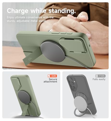 Image of SURITCH for Samsung Galaxy S25 FE Phone Case, Magnetic Protective Cover with Camera Cover & Adjustable Metal Kickstand for Galaxy S25 FE (2025)-Sage Green