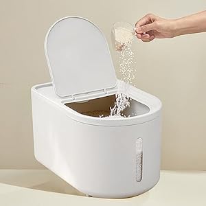 20Lbs/8Qt Large Storage Bin with Lid Storage Container,Food Container, Pet Food Dispenser, Dry Food Storage, Silicone Ring & Moisture Proof,for Grain Cereal Soybean Corn (White)