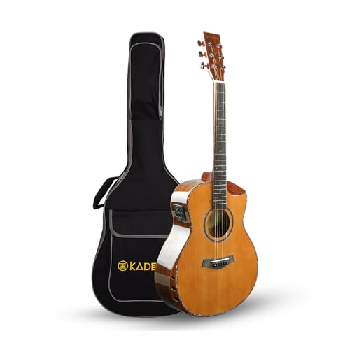 Image of Kadence SHM100PRO Slowhand 38 inch Electro Acoustic Guitar | Dreadnought Demi Cutaway | Professional Solidwood | Built-in Pickup + 2 Band EQ | Comes with Bag | Includes Learning Course | Brown