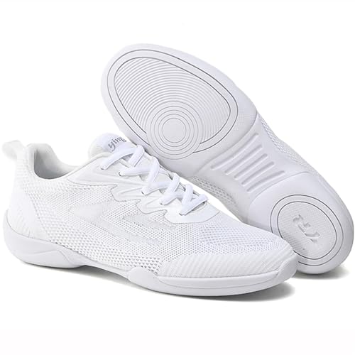 Youth Girls Mesh Breathable Running Sneakers Athletic Training Tennis Shoes White Cheerleading Shoes Dance Shoes