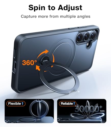 Image of TORRAS 360Spin for Samsung Galaxy S25+ Plus Case with Stand, Fit for MagSafe 3X Military Grade Protective, Rotatable Kickstand for Samsung S25 Plus Case, Magnetic Ring Slim, Matte Black 6.7
