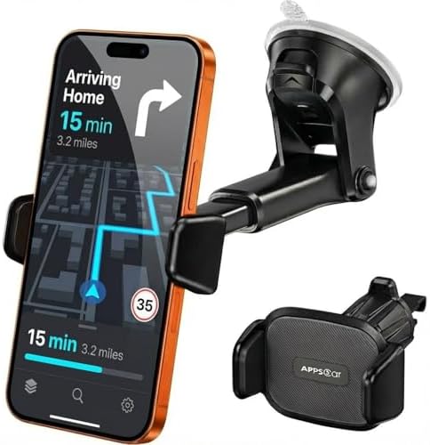 APPS2Car Handyhalterung Auto - 3-in-1 Armaturenbrett Windschutzscheibe Lüftung - Kamera Frei & Dicke Hüllen - Einhand-Bedienung 11-16cm - Kompatibel mit iPhone 17/16/15 Pro Max Sam