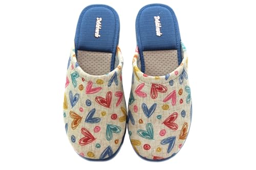 DeValverde - Zapatilla de IR por casa Destalonada,cuña,Suela Antideslizante,Dedos Cubiertos,Zueco,Corazones para: Mujer Color: AGUAMAR Talla:39