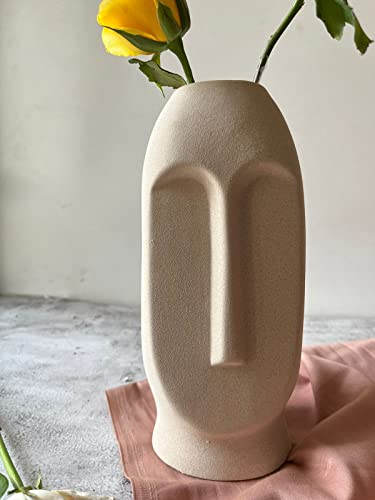 CRAFTRIBAL Ceramic Abstract Face Vase Combo Pack | Ceramic Flower Vase | Matte (Rough) Finish, 10 Inches (Black, White)