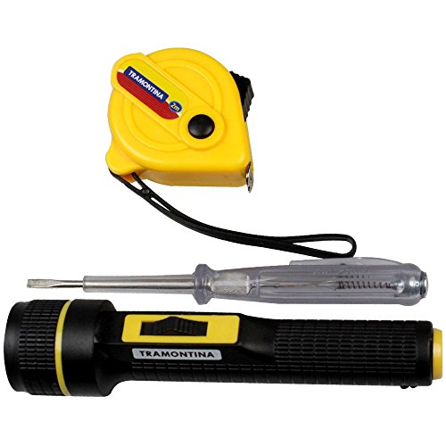 Tramontina 43408133, Kit de Ferramentas 3 Peças, com 1 Trena 1 Chave de Teste 1 Lanterna, Uso Domestico