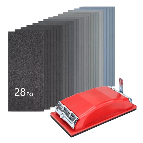 SCOTTCHEN Hand Sanding Block Set with 28pcs 120-3000 Grit Wet/Dry