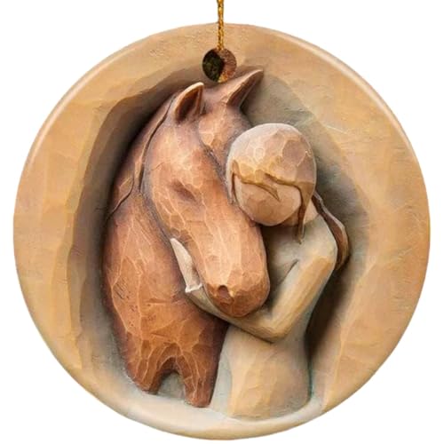 Rigufu 2025 Christmas Ornament for Horse Lovers Girl and Horse Printed Ceramic Ornament,...