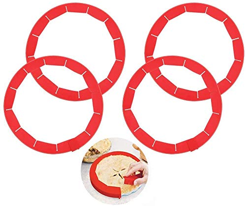Pie Crust Shield,Silicon Pie Crust Shield,Pie Crust Shield,Pie Crust Protector Shield for Baking Pie Fit 8 Inch to 11.4 Inch Diameter Pies (4 Pieces, Red)