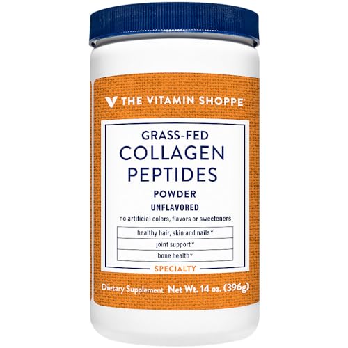 The Vitamin Shoppe Collagen Peptides Powder - Unflavored, Promotes Healthy Hair, Skin, Joint & Nails - from Grass Fed Bovine, Gluten Free Natural Peptide (14 Ounces Powder)