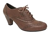 Refresh BH50 Women Leatherette Lace Up Oxford Chunky Heel Bootie - Tan