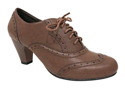REFRESH Women's Amany-01 Lace Up Oxford Chunky Heel Bootie
