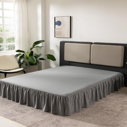 Image of Bed Skirt Queen Size 16 Inch Drop Ruffled Bed Skirt with Split Corners | Bed Skirt with Platform, Soft and Stylish 100% Microfiber, Grey
