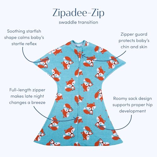 Image of SleepingBaby Zipadee-Zip Transition Swaddle - Cozy Baby Swaddle Blanket with Zipper Convenience - Roomy Wearable Blanket for Easy Diaper Changes - Friendly Fox, X-Small (3-6 Month)