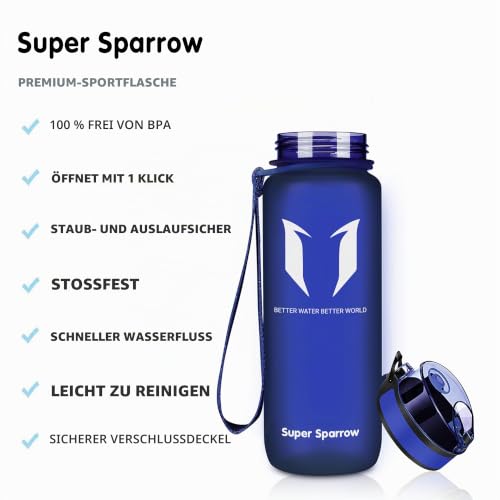 Super Sparrow Trinkflasche - Tritan Wasserflasche - 500ml - BPA-frei - Ideale Sportflasche - Sport, Wasser, Fahrrad, Fitness, Uni… – Ansicht 2
