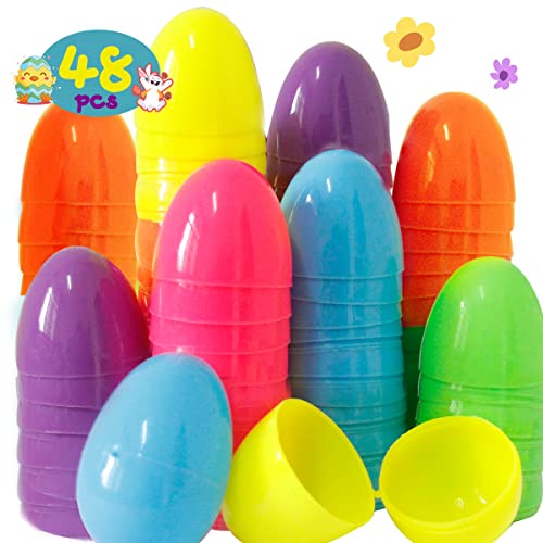 48 Pcs Plastic Eggs to Fill Easter Empty Colorful Bright Fillable Eggs with 6 Colours for Egg Hunt,Easter Party,Suprise Egg and Party Favor