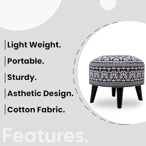Image of Stool Ottoman Pouffes for Living Room, Home, Office Furniture Stool with Soft Cotton Cushion Mudda Footrest for Chair Sofa Bed Dressing Decor, Mandala Blue (14 Inch Pack of 2)