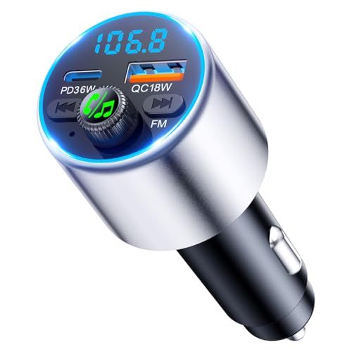 EOIWUY Aggiornato Trasmettitore FM Bluetooth 5.3 per Auto, [Ricarica Rapida] Bluetooth Auto con PD36W & QC3.0, [Suono Hi-Fi Nitido & Potente] Amplificatori Mono Adattatore Bluetooth Accendisigari Car