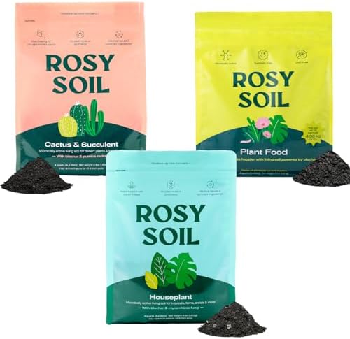 Rosy Soil Houseplant & Cactus Soil + Plant Food Bundle &ndash; Peat-Free Indoor Potting Soils + Organic Biochar Plant Food &ndash; for Houseplants, Succulents & Cacti &ndash; Complete Indoor Plant Care System