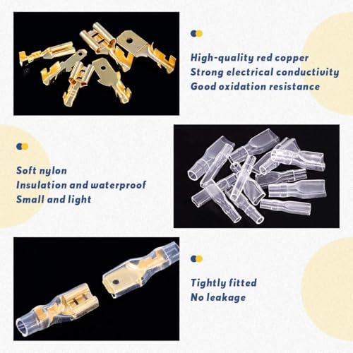 Image of Preptep 315pcs Male and Female Spade Connectors Kit With Insulating Sleeve - 2.8mm, 4.8mm, 6.3mm Crimp Terminals for Electrical Wiring