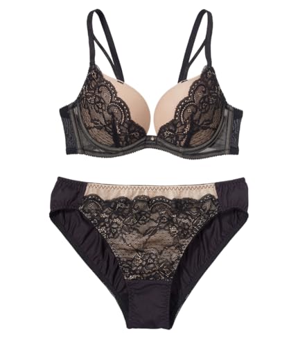 [ピーチ・ジョン] 【WEB限定】【盛りブラ 盛れる 谷間 セクシー ストリング レース チャーム付 ひびきにくい】レースレイヤードストリング盛り ブラセット 上下セット ブラジャー ショーツセット ブラック C70のサムネイル