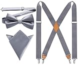 HISDERN Men's Suspenders Bow tie Set Grey Suspenders and BowTie for Men Adjustable Elastic X-Back Trouser Braces for Wedding Party