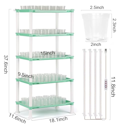 RooTrimmer Seed Starter Tray Unit, 5-Tier Plant Stand with 4 LED Grow Lights & 90 Pack 2.5 Inch Clear Nursery Pots – for Indoor Gardening, Herb, Seedling Kits & Small Greenery - Image 4