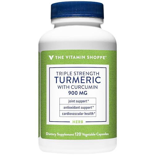The Vitamin Shoppe Triple Strength Turmeric with Curcumin 900mg, Supports Joint Mobility, Provides Antioxidant Benefits & Includes 5mg Bioperine for Nutrient Absorption (120 Vegetarian Capsules)