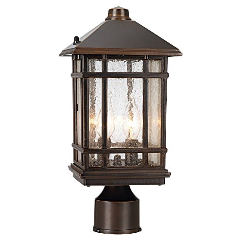 kathy ireland Jardin du Jour Sierra Craftsman Art Deco Outdoor Post Light Fixture Rubbed Bronze 14" Seedy Glass Panels for Exterior House Porch Patio Outside Deck Garage Yard Garden Driveway - Thumbnail 2