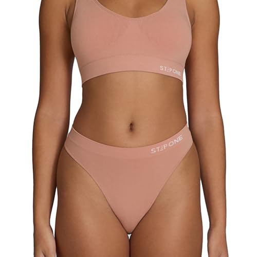 STEP ONE Smoothfit Seamless Thong for Women. Ultra-Soft, Breathable Bamboo Moisture Wicking Underwear Women, No VPL, Hypoallergenic, Everyday Comfort Thong Nude Blush Small