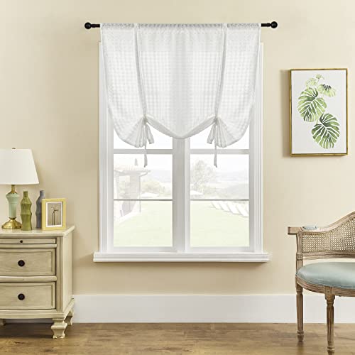 ele ELEOPTION Roman Tie-up Blind Curtain Sheer Seersucker Window Voile Tier Curtain for Bedroom, Living Room, Kitchen, Small Window (White, 80x120cm)