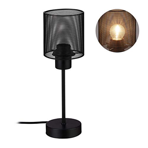 Preisvergleich Produktbild Relaxdays Tischlampe schwarz, schmale Nachttischlampe aus Metall, industrial, E27 Fassung, modern, 34 x 11 cm, black