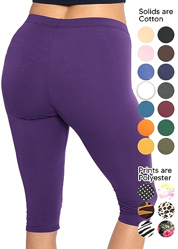 Image of STRETCH IS COMFORT Cotton Capri Leggings, Knee Length Pants, Plus Size | Soft pull-on comfort, lightweight summer feel, ankle option, casual layering, cotton leggings, black capris, under dresses