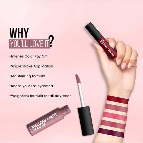 Image of Colors Queen Mellow Matte Lip Cream, Long Wear Liquid Matte Lipstick, Velvety Soft Finish, Weightless Formula, Long Lasting Lipstick for Women (07 - Pretty Please)