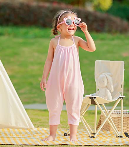 Raisevern Pink Rompers For Baby Girls Toddler Jumpsuits For Kid Overalls Sleeveless Dinosaur Halter Girls Jumpers With Pocket Travel Party Cute Pants, 3-4T #TOP1