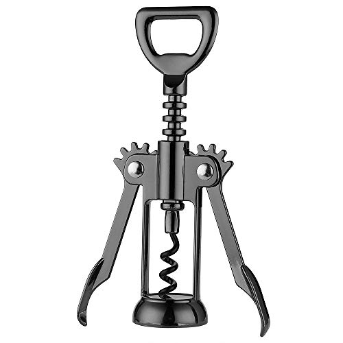 JXS Heavy-Duty Wing Corkscrew Black Wine and Beer Bottle Opener