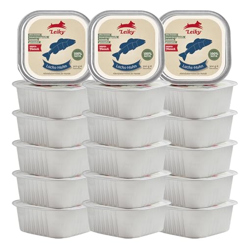 Leiky Nassfutter Hund Lachs & Huhn 18 x 300 g – Alleinfutter, getreidefrei, 100 % Fleisch