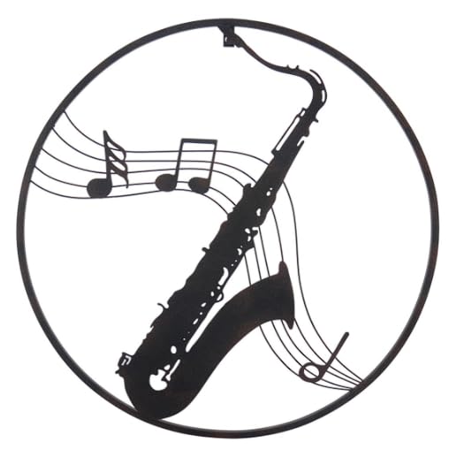 Decorazione da parete in metallo tagliato sassofono – arte da parete musicale rotonda nera 60 cm – scultura da parete di design per soggiorno, studio o sala musica