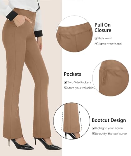 Agenlulu High Waisted Dress Pants for Women Bootcut Elastic Waist Yoga Work Slacks for Women Business Casual 31.5" Inseam Khaki — view 5