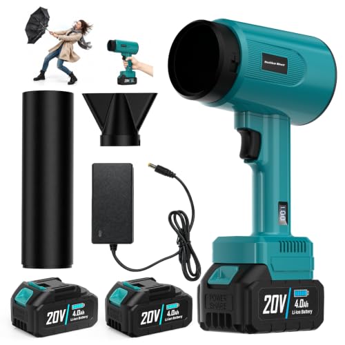 Handheld Cordless Leaf Blower, 20V Brushless, 600CFM, 2 Batteries | Handheld Brushless Motor, Stepless Variable Speed, 4.0Ah x2 Batteries, Charger, 2.87lb, Blue, Lawn, Yard, Patio, Garage, Snow