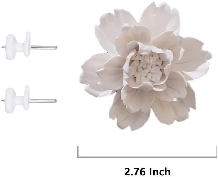 Miniatura 4 de Decoración de flores de cerámica para pared, arte de pared artificial 3D, hecho a mano, escultura colgante de flores de porcelana (peonía blanca,