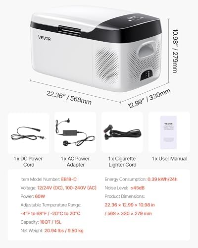 VEVOR Car Refrigerator, DC 12/24V AC100-240V Compressor Electric Cooler, -4°F to 68°F Car Fridge with APP Control, 16 QT Cars Freezer for RVs, Campsites, Boats, Camping, Fishing, 60W Portable Freezer | for RVs, Campsites, Boats, Camping, Fishing, -4℉ to 68℉ 12V Car Fridge with APP Control, 60W Portable Freezer product image 16