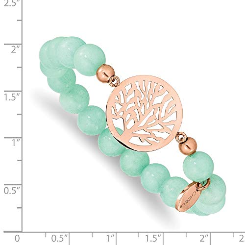 Stainless Steel Rose Ip Tree Green Dyed Jade Stretch Bracelet (Width = 8Mm) #TOP2