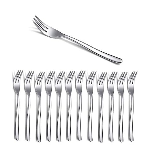 Dessert Forks 12 Pieces, Homquen 6" Modern Design Stainless Steel Tea Fork Set, Small Cake Fork, Fruit Forks Silver For Parties Events Wedding Dishwasher Safe Easy to Clean