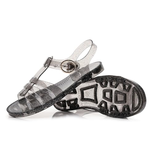 Image of Toddler Sandals Jelly Shoes Girls Unisex Boy Flat Retro Slides Clear Kids Water Slippers Slingback Summer Beach Size 8 Adjustable Buckle Glitter Dress Soft