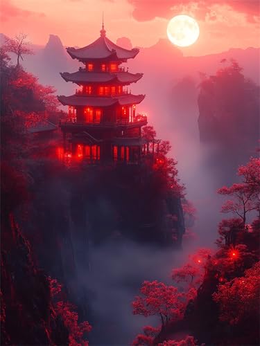 Loisir créatif adultes à la maison pour s'évader avec un paysage japonais au pinceau
