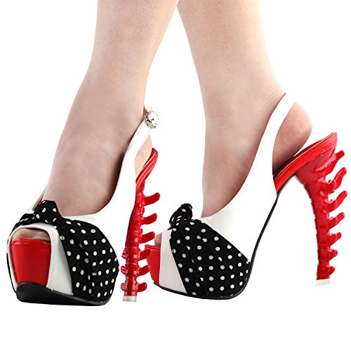 SHOW STORY Vintage Red White Black Polka Dots Slingback Gladiator Platform Bone Heels Club Pumps,LF807094