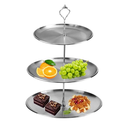 Alzata per Dolci A 3 Livelli, Alzata per torta in acciaio inossidabile, Espositore per Frutta e Dolci, Supporto riutilizzabile per Torta per Party, Matrimonio, Compleanno