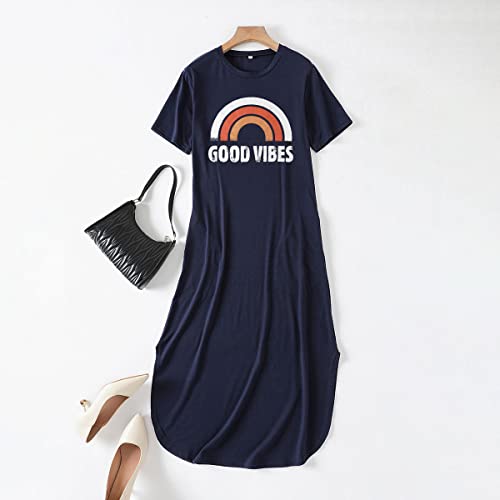 Image of Good Vibes Rainbow Graphic Dress Womens Sleeveless Pocket Maxi Dress Hawaiian Beach Tank Dress